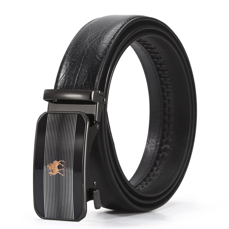 New Men's Alloy Automatic Buckle Belt Wholesale Youth Business Fashion Men's Cowhide Pants Belt Factory Direct Sales Item Picture