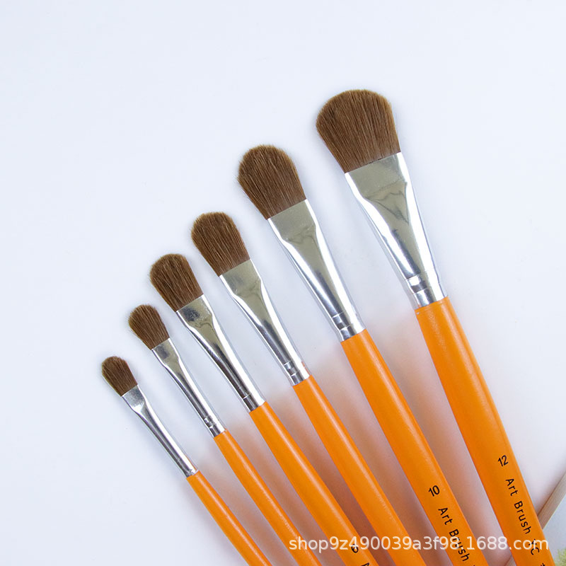 Round-headed wolf-hair oil brush, gouache, acrylic brush, wooden brush, wolf-hair children's brush, single watercolor chalk details Picture