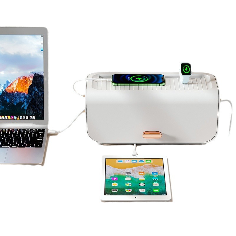 Light Luxury Plugboard Storage Box Power Data Cable Charger Desktop Finishing With Cover Item Picture