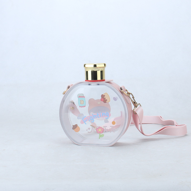 Round Leather Bag Kettle Girl Gold Covered Strap Instagram Cute Little Fresh Water Cup Donut Shaped Plastic Cup details Picture