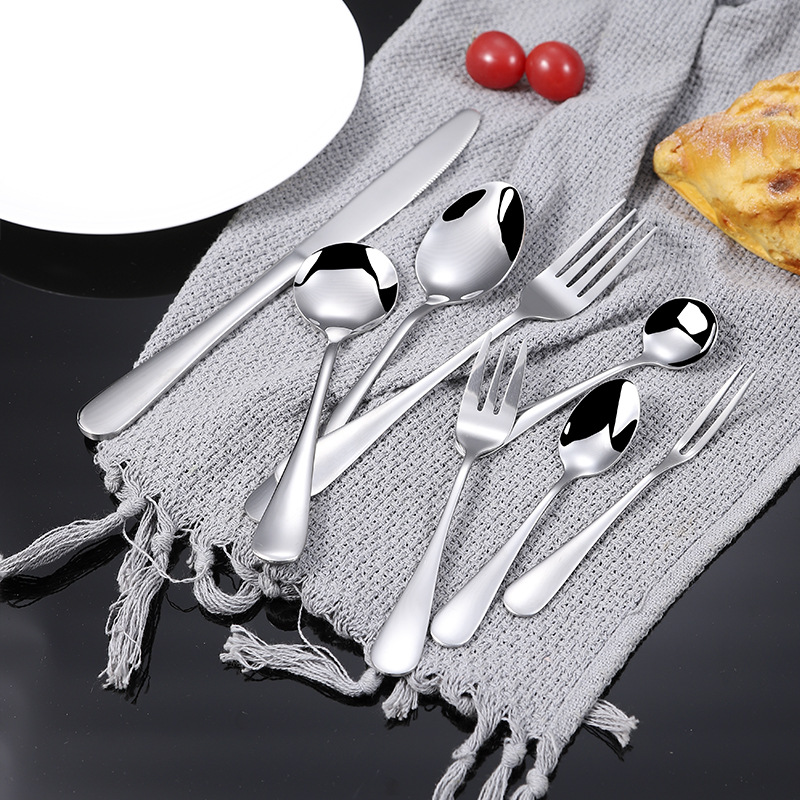 【 Free Sample 】 Thick 1010 Stainless Steel Tableware Spoon Set Hotel Steak Knife Fork Spoon Long Handle Fork details Picture