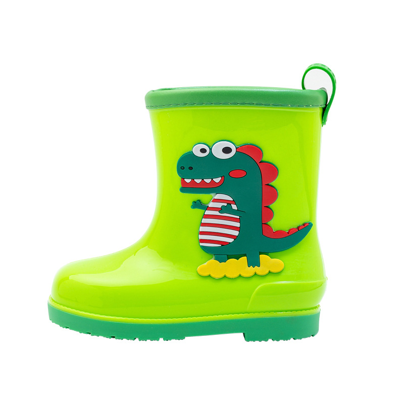 Children's rain boots, mid-calf waterproof, cute cartoon rain boots for boys and girls, anti-slip rain boots with fleece, baby rain boots, dinosaur Item Picture