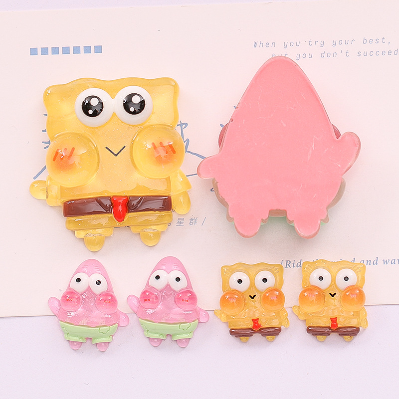 Large Cartoon Glow-In-The-Dark Spongebob Diy Cream Glue Phone Case Croc Shoe Buckle Resin Accessories Wholesale Specification drawing