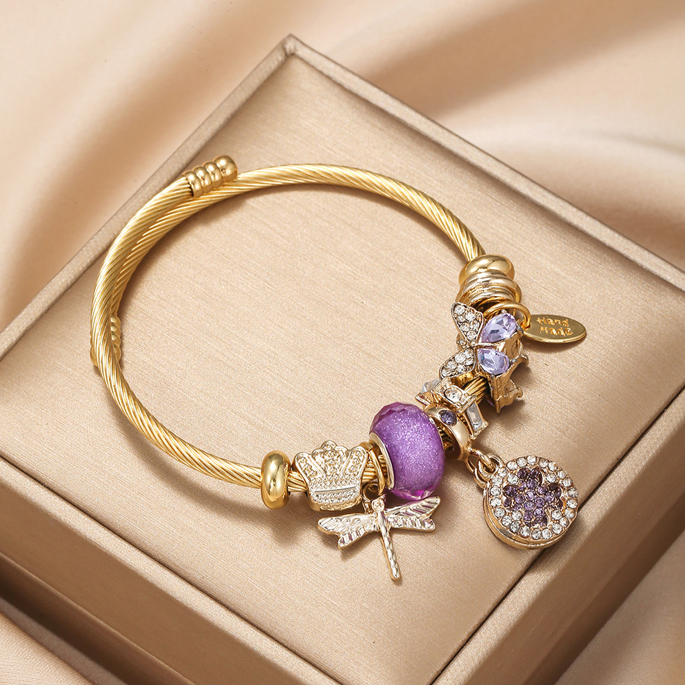 Oly Magic Bracelet 6782 Diy Panjia Style Mori Bracelet Fairy Four-Leaf Clover Butterfly Gold Bracelet Stainless Steel Bracelet Jewelry details Picture