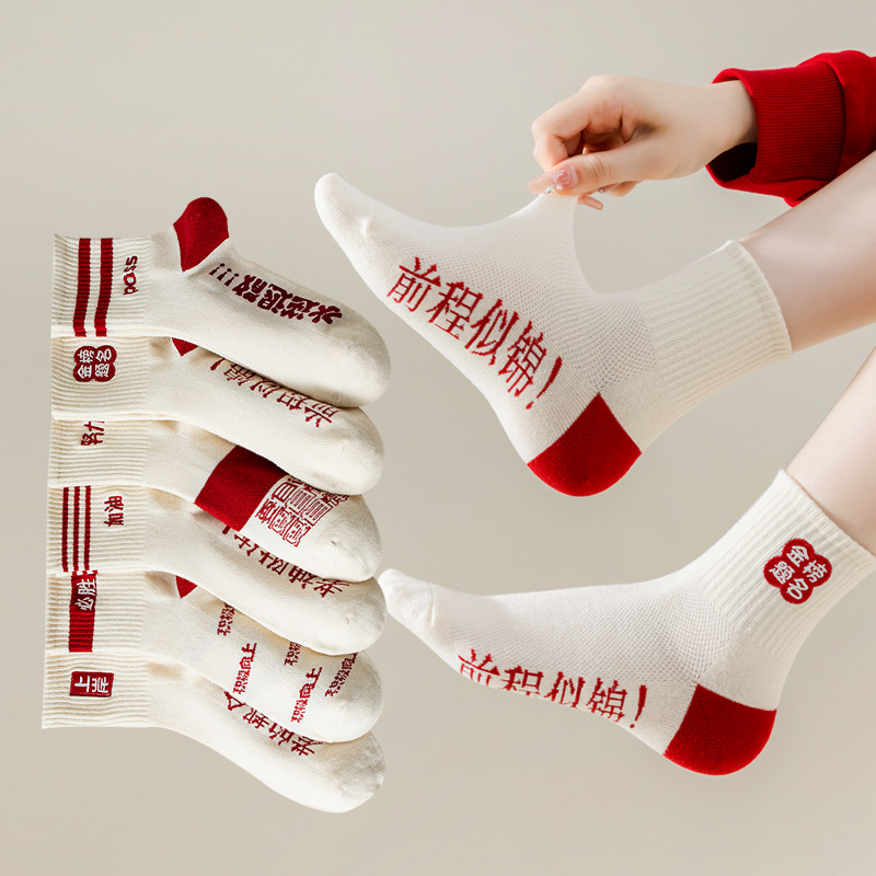 Exam Socks Cotton Every Exam Will Pass The College Entrance Examination Number One Socks Gold List Title Refueling Students Mesh Embroidery Exam Socks details Picture