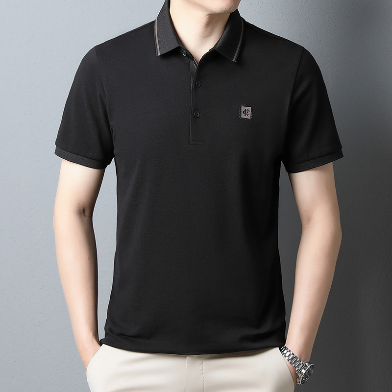 Amazon Men's short-sleeved Polo shirt 2023 Summer New style Striped business casual mercerized cotton lapel T-shirt for men details Picture