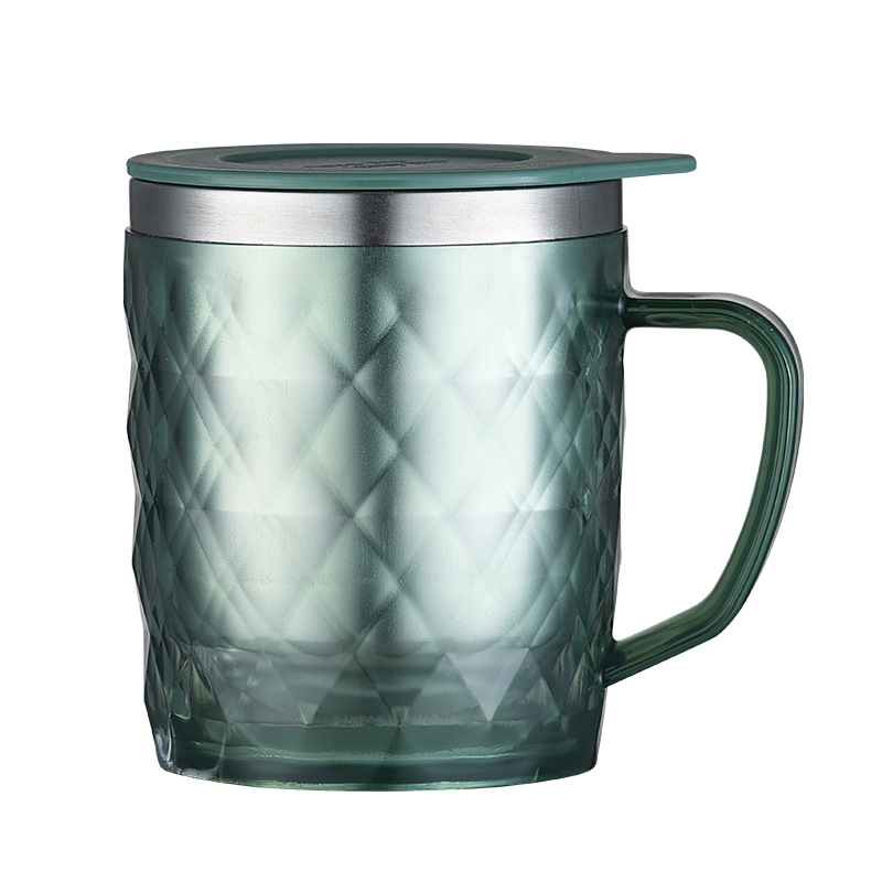 INS creative crystal transparent mug, 304 stainless steel insulated cup with lid, dust-proof office cup with handle, multi-purpose for one cup Item Picture