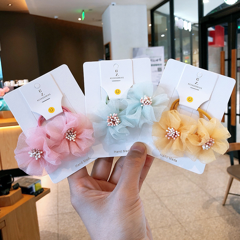 Children's Hair Accessories Korean Spring/Summer Yarn Flower Hair Circle Girl Fairy Hair Rope Flower Rubber Band Girl Pair Tie Ponytail Tie details Picture