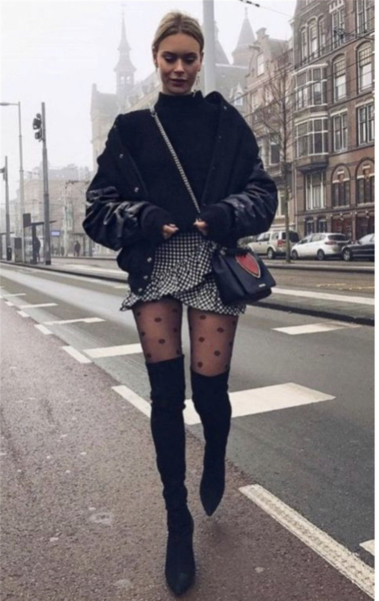 女薄款黑色圆点丝袜性感辣妹提花连裤袜网红ins潮大波点黑丝袜详情8