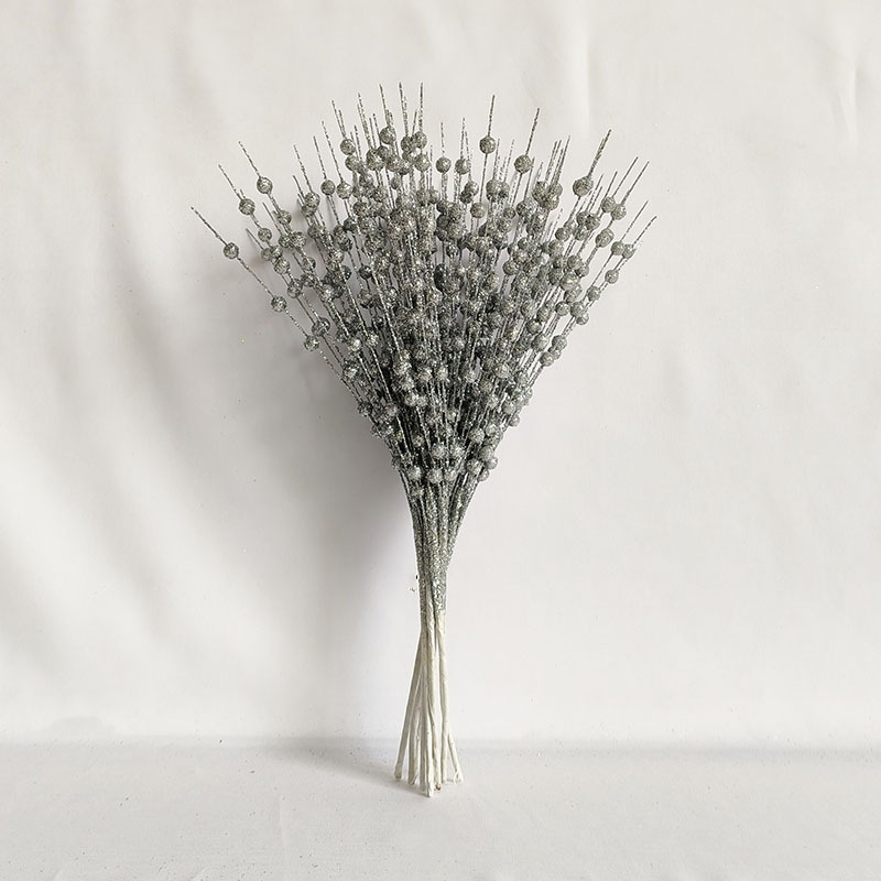 Christmas Decoration Gold Powder Berry Ball Put Bundle Artificial Glitter Stem Ornament 12-Pronged Beaded Stick Glitter Stick Rattan details Picture
