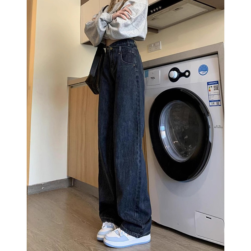 Blue-gray wide-leg jeans for women, spring and autumn, plus-size, chubby girls, Korean-style loose high-waisted irregular straight floor-length pants Application Scenario