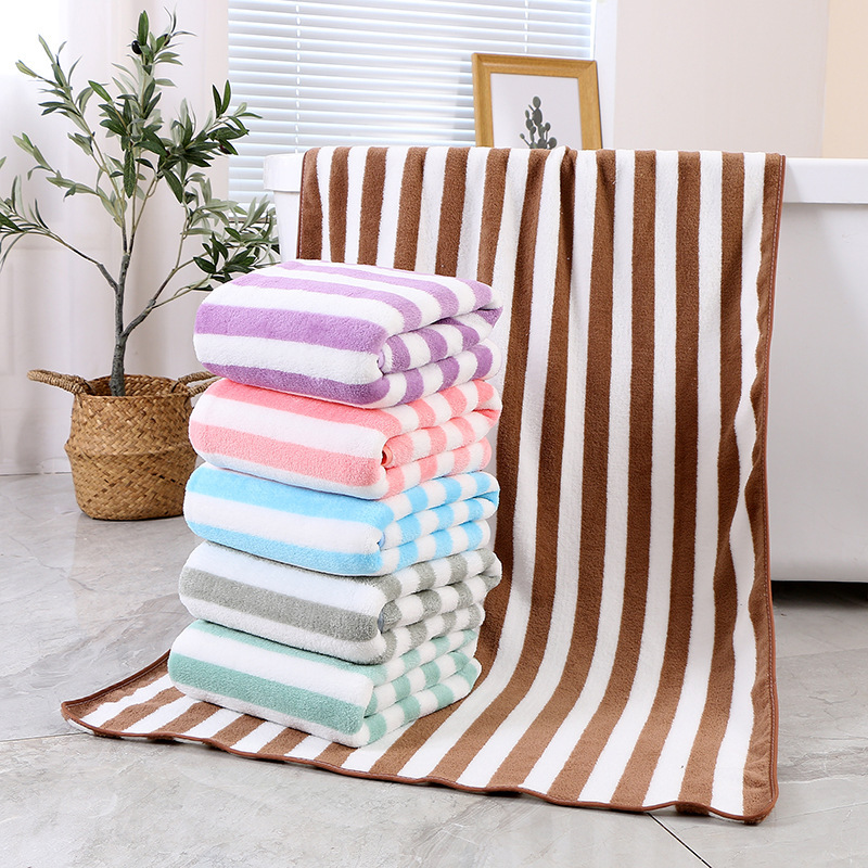 【LOVELY HOME】【 Hold Jia 】 Simple striped combed coral velvet towel face wash towel Household adult bath towel soft absorbent wholesale details Picture