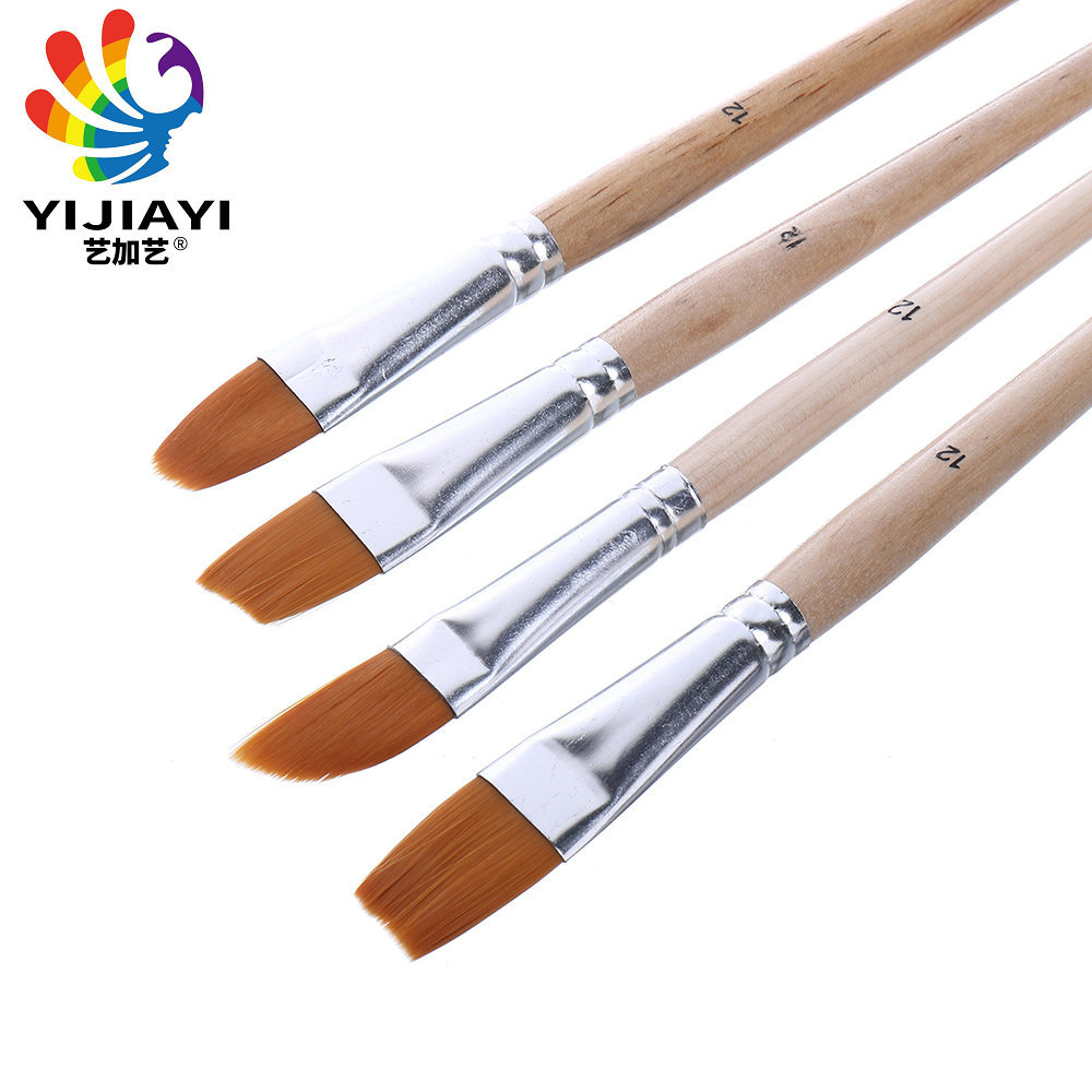YIJIAYI 6-piece set of water-clear wooden pen barrel, aluminum tube and artificial fiber bristles oil painting brush. The head shape is available for selection Application Scenario