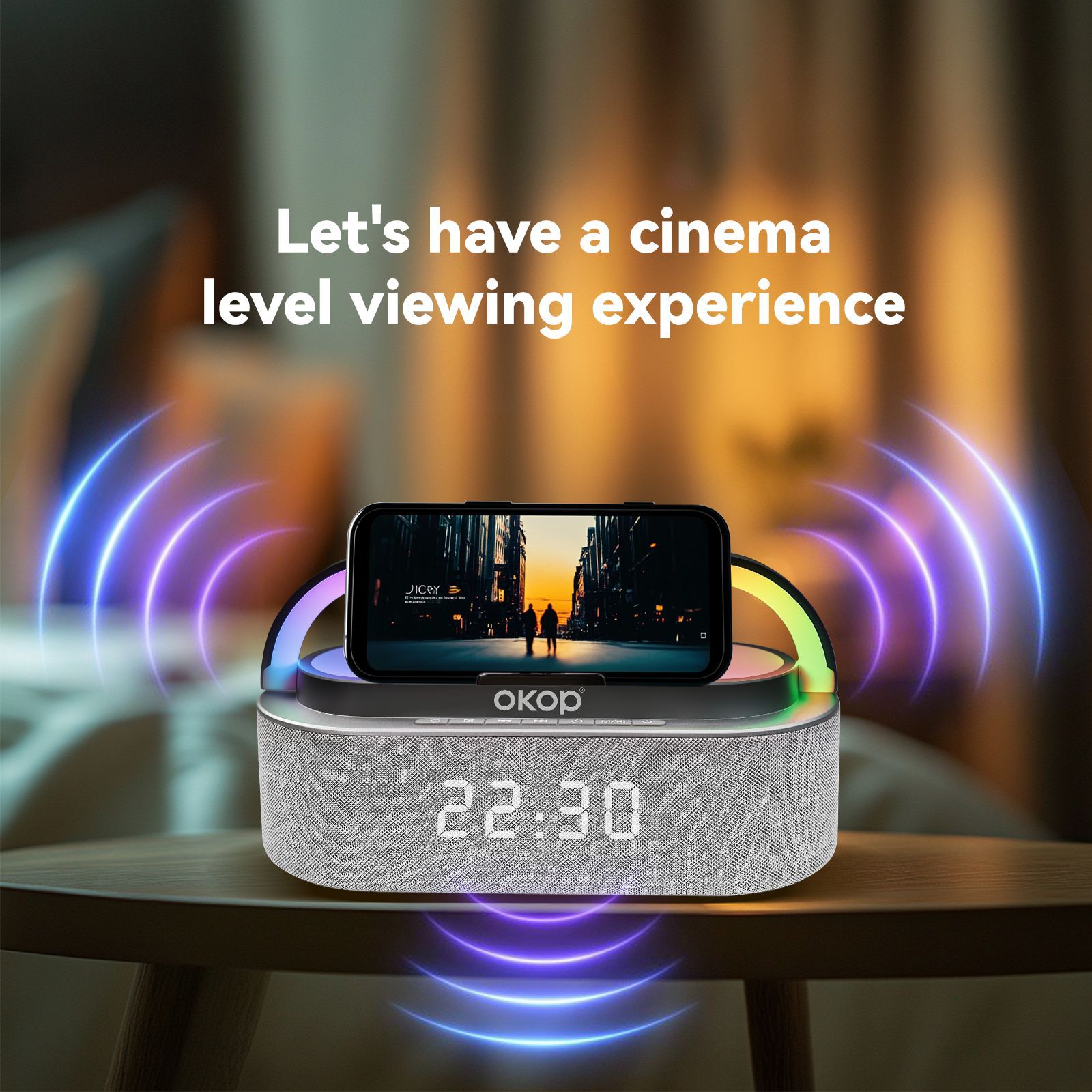 578 Bluetooth speaker, desktop clock, alarm clock, 15W wireless charging for mobile phone, white noise, high sound quality, small speaker, cross-border pic 9
