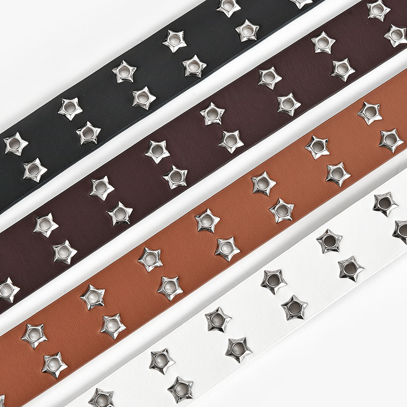 2021 Korean Hollowed Out Punk Casual Belt Ladies Fashion Star Air Eye Decorated Double Row Belt Women In Stock details Picture