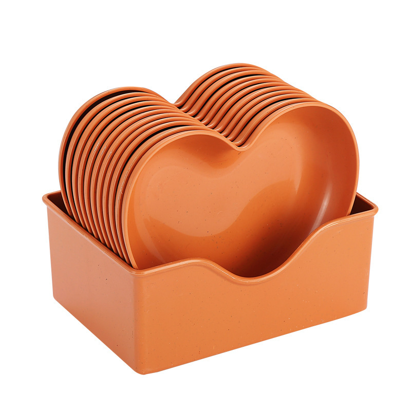 Cross-border Amazon wheat Straw plate ins high appearance level Heart bone spitting plate Fruit salad dessert plate cutlery Item Picture