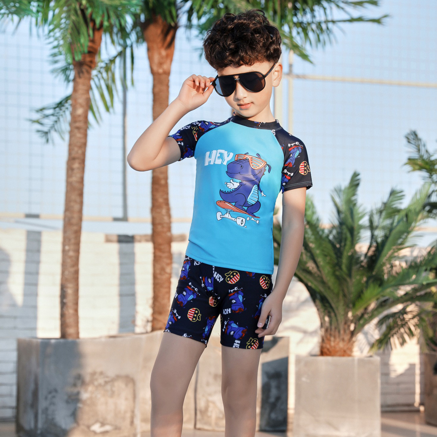 Children's Swimsuit Swimsuit Medium And Large Children's Hot Spring Swimsuit Set Wholesale Short-Sleeved Baby Cartoon Swimsuit details Picture