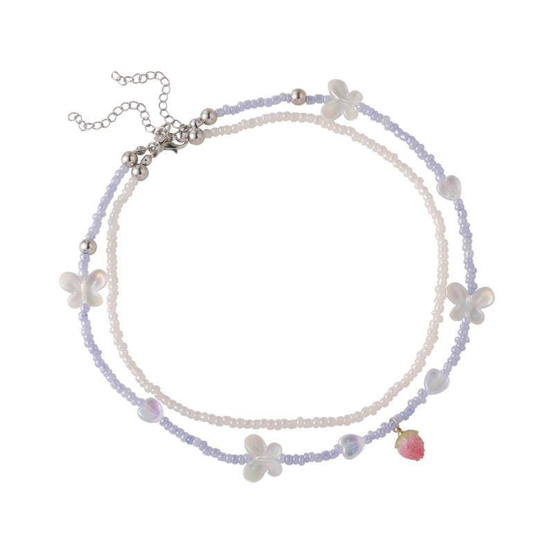 Spring double-layered beaded butterfly necklace for girls, cute design sense, niche collarbone chain necklace, 2023 new style accessory Item Picture