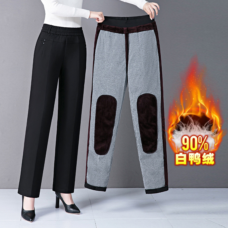中老年妈妈羽绒裤女冬季外穿护膝高腰宽松大码白鸭绒加绒加厚棉裤