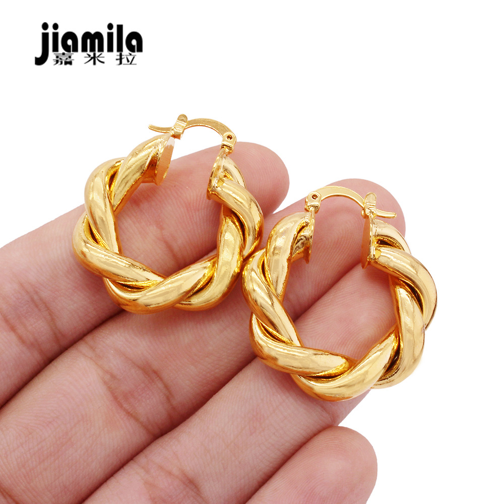 嘉米拉 供应迪拜24k镀金新娘铜耳环中东女式大圆形饰品箍穿孔耳环