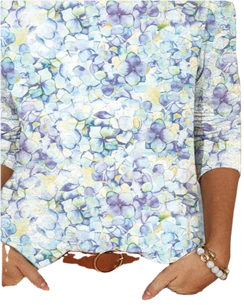 In-stock European and American women's clothing 2022 Amazon Independent Store Autumn new Women's floral printed round-neck long-sleeved T-shirt Item Picture