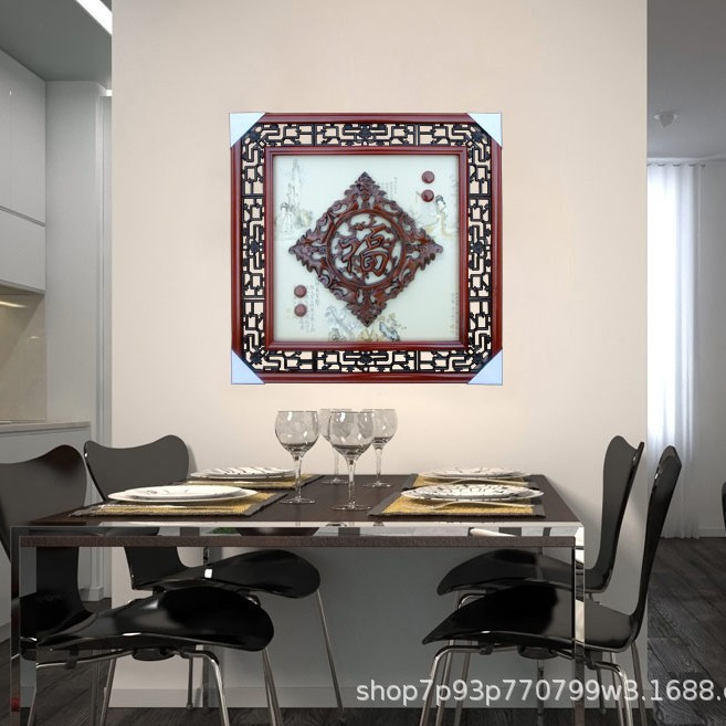 新款东阳木雕挂画客厅背景墙中式玄关香樟木雕仿古框装饰画正方形厂家