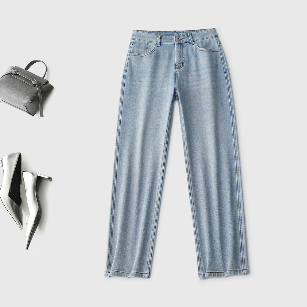 春日刚需裤 新疆长绒棉高腰显瘦修身通勤复古牛仔裤九分休闲裤女