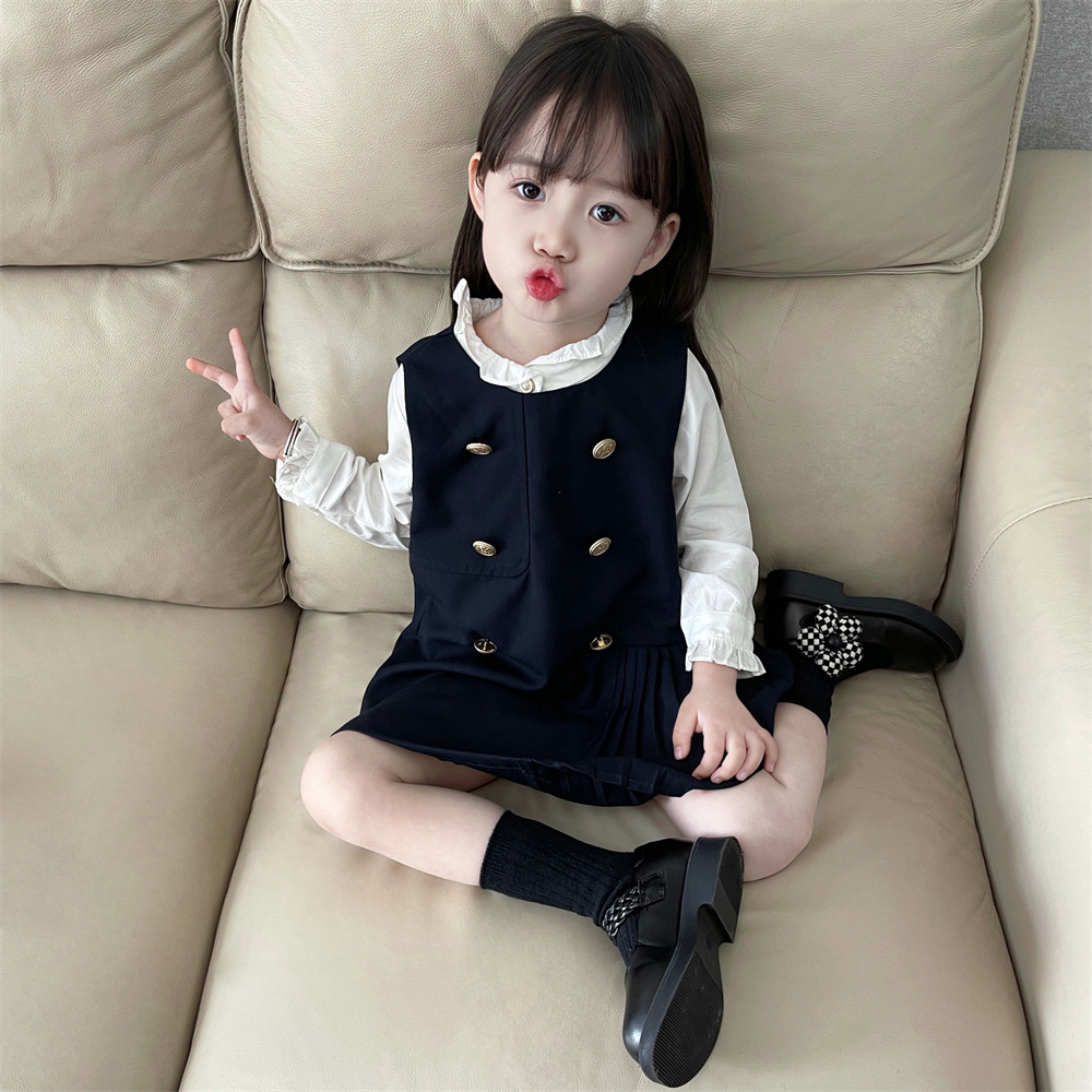 2024 Autumn New Children's Dress Girls' College Style Dress Korean Version Of Children's Foreign Style Shirt Skirt Two-Piece Set Specification drawing