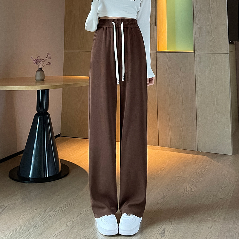 Autumn high-end casual pants, stretched-waist, wide-leg pants, women's drawstring, slimming and leg-enhancing long women's pants Specification image