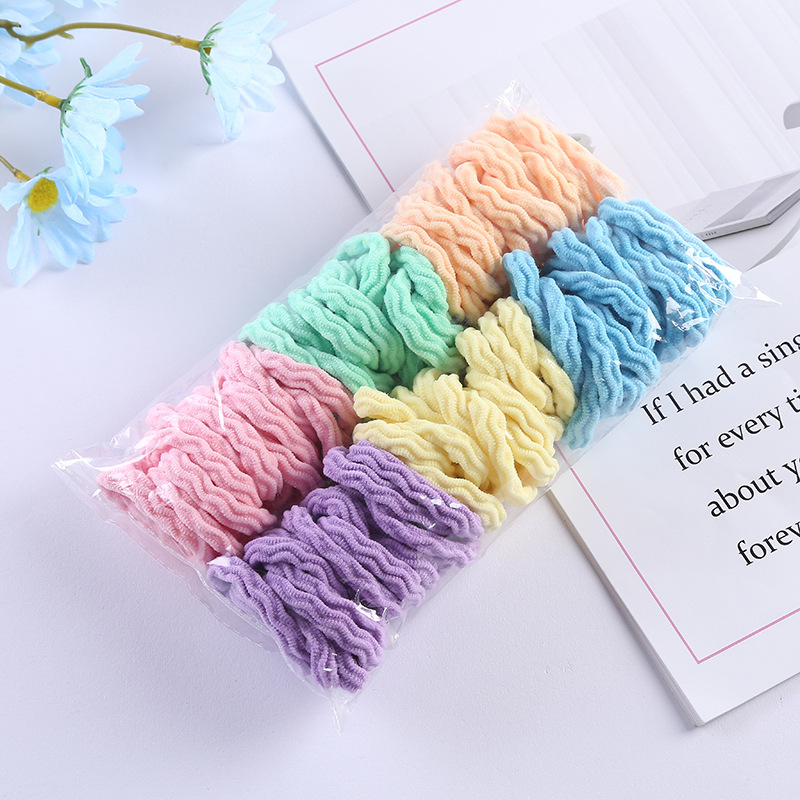 Japanese and Korean jacquard towel rings, children's colorful seamless hair ties, colorful simple high-elasticity hair ties, 100 pieces per bag Specification image