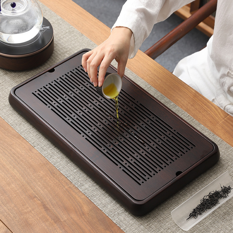 Wholesale of household small water storage trays, draining tea tables, simple rectangular bamboo tea sets, large and small sizes Specification image