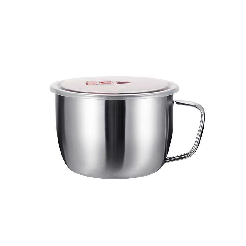 Stainless Steel Foam Bowl With Cover Student Dormitory Bowl Large Construction Site Bowl 1.3L1.5l1.8l Large Capacity Item Picture