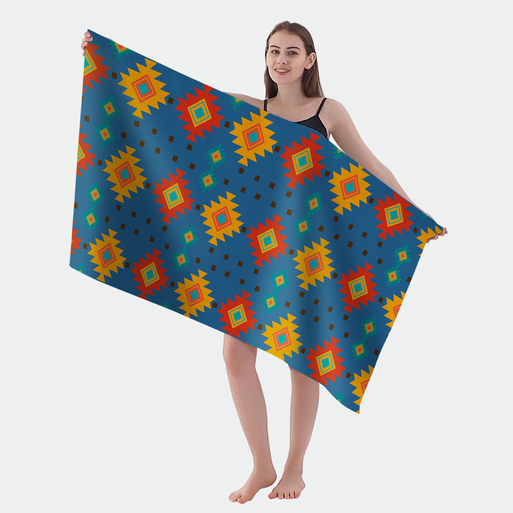 2023 Cross-Border Original Double-Sided Velvet Microfiber Beach Towel Beach Swimming Towel Quick Drying Towel Application Scenario