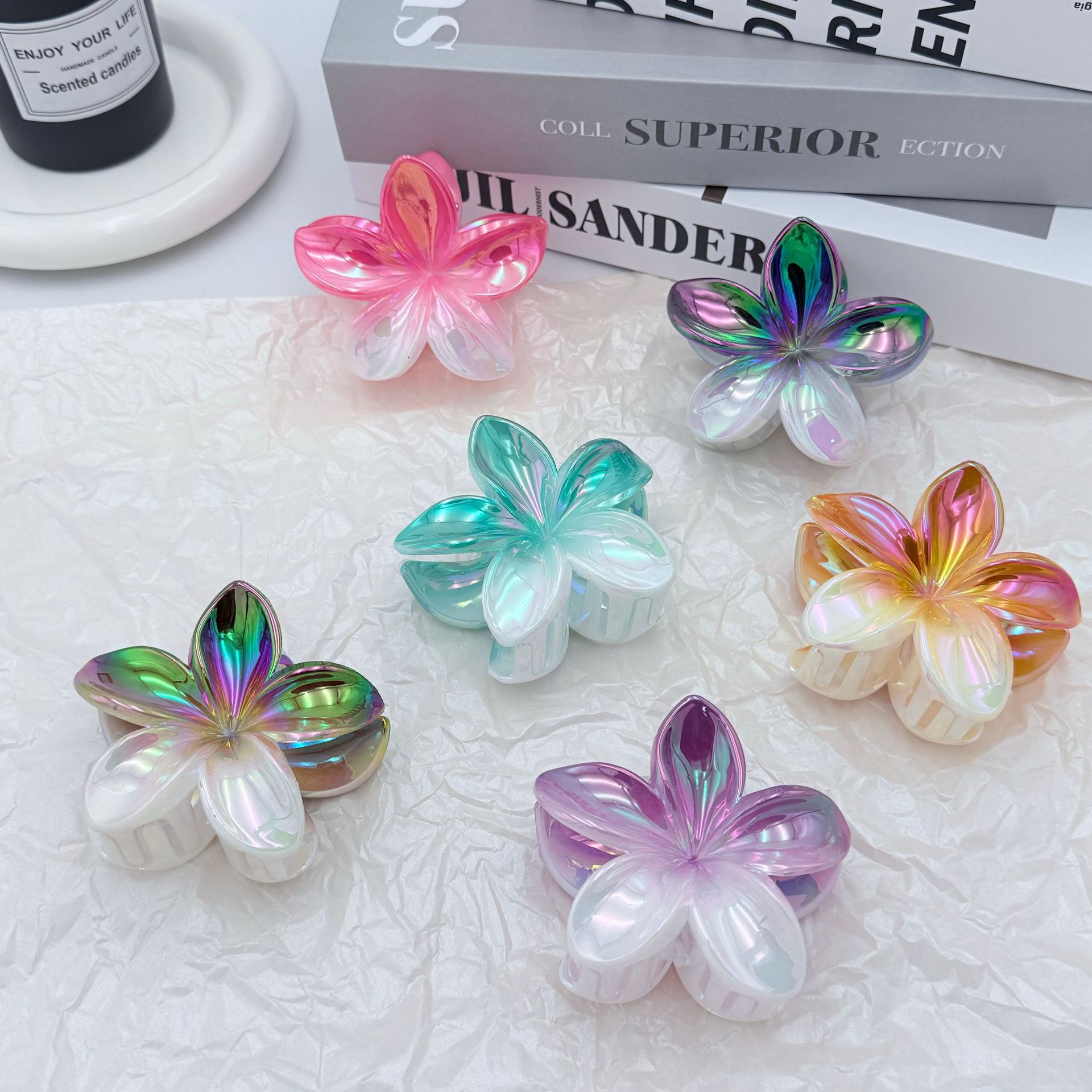 跨境爆款炫彩鸡蛋花抓夹花朵高级感发夹鲨鱼夹发饰头饰厂家批发女