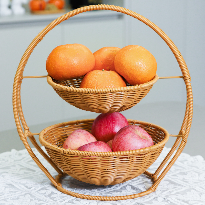 Rattan Woven Storage Basket Multi-Layer Snack Fruit Tray Stand Picnic Basket Home Restaurant Snack Cake Fruit Basket Specification drawing