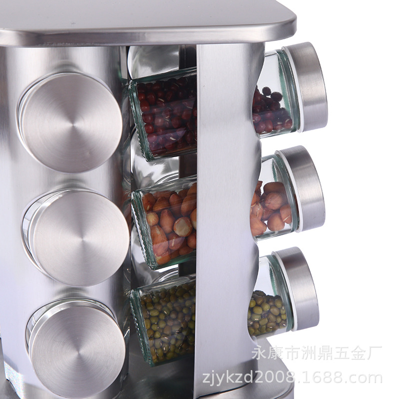 New 16-bottle rotating seasoning rack 430 stainless iron, 20-bottle seasoning rack with glass bottle seasoning jars details Picture