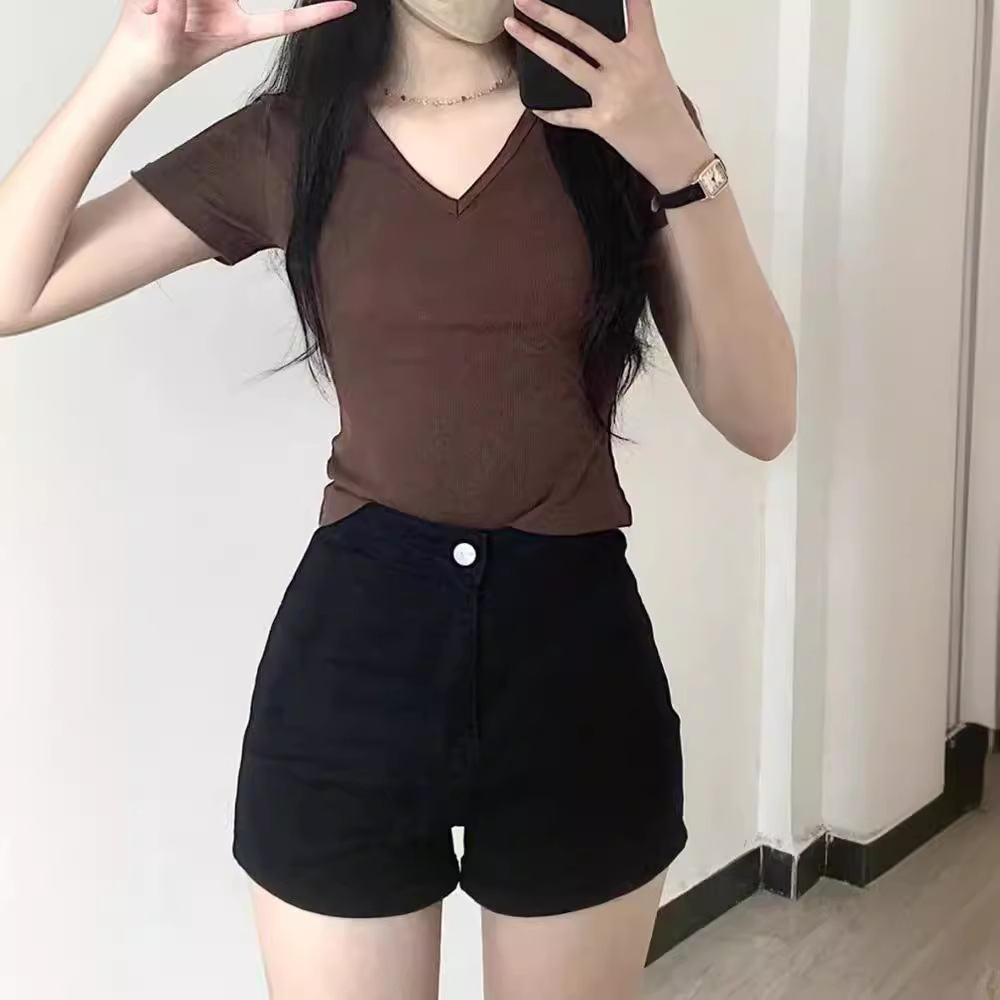 黑色紧身牛仔短裤女夏季高腰显瘦辣妹包臀热裤弹力外穿超短裤裤子细节图