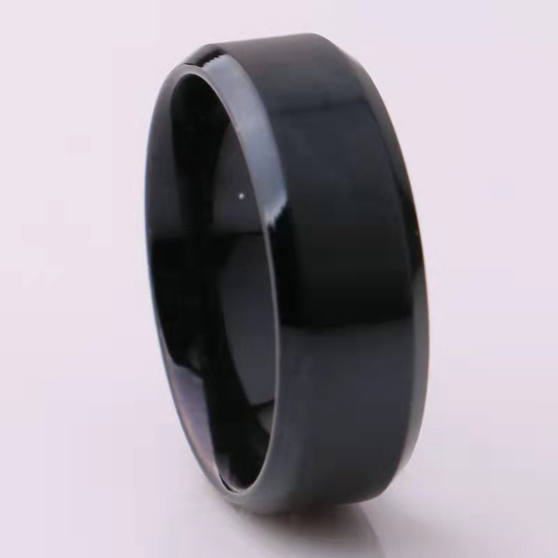 Cross-Border Explosive Jewelry Stainless Steel Double Bevelled Frosted Ring Men's Smooth Brushed Titanium Steel Ring Factory Wholesale Specification drawing