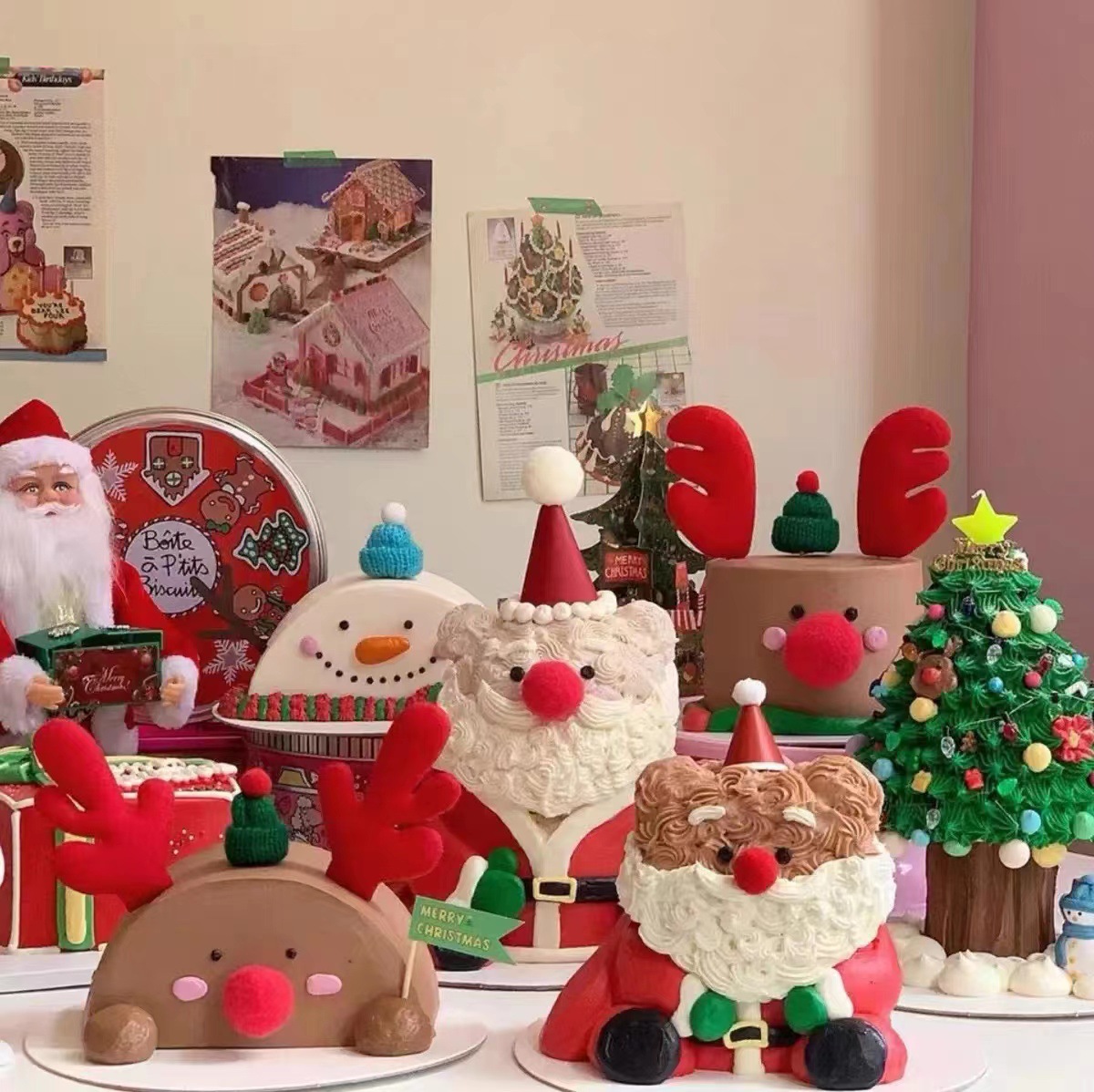 韩国圣诞节烘培蛋糕装饰圣诞小熊圣诞快乐毛线麋鹿角鼻子小帽子详情图2