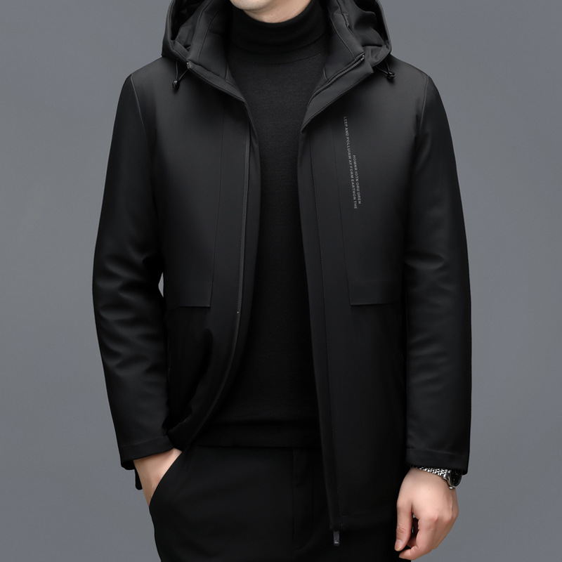 New mid-length down jacket for middle-aged men, thickened warm removable cap, winter casual men's coat for men details Picture