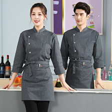 酒店厨师工作服男女长袖短袖秋冬款后厨房烘焙厨师服套装印字LOGO