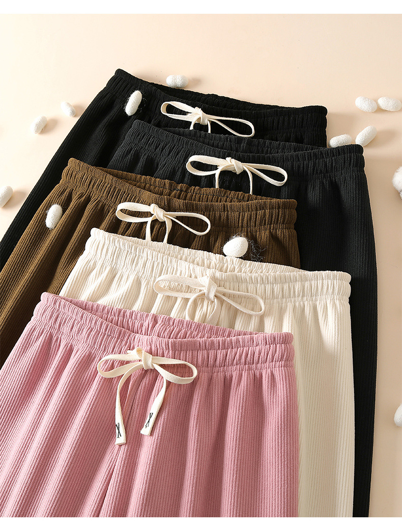 H506加绒阔腿裤女秋冬高腰垂感宽松显瘦灯芯绒直筒拖地白色休闲裤详情13