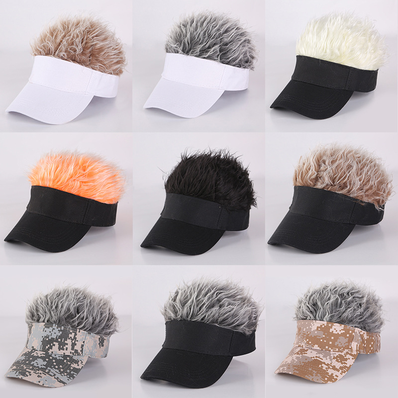 New cross-border wig baseball cap, funny men's and women's hats, creative and personalized wig caps, casual all-in-one baseball caps