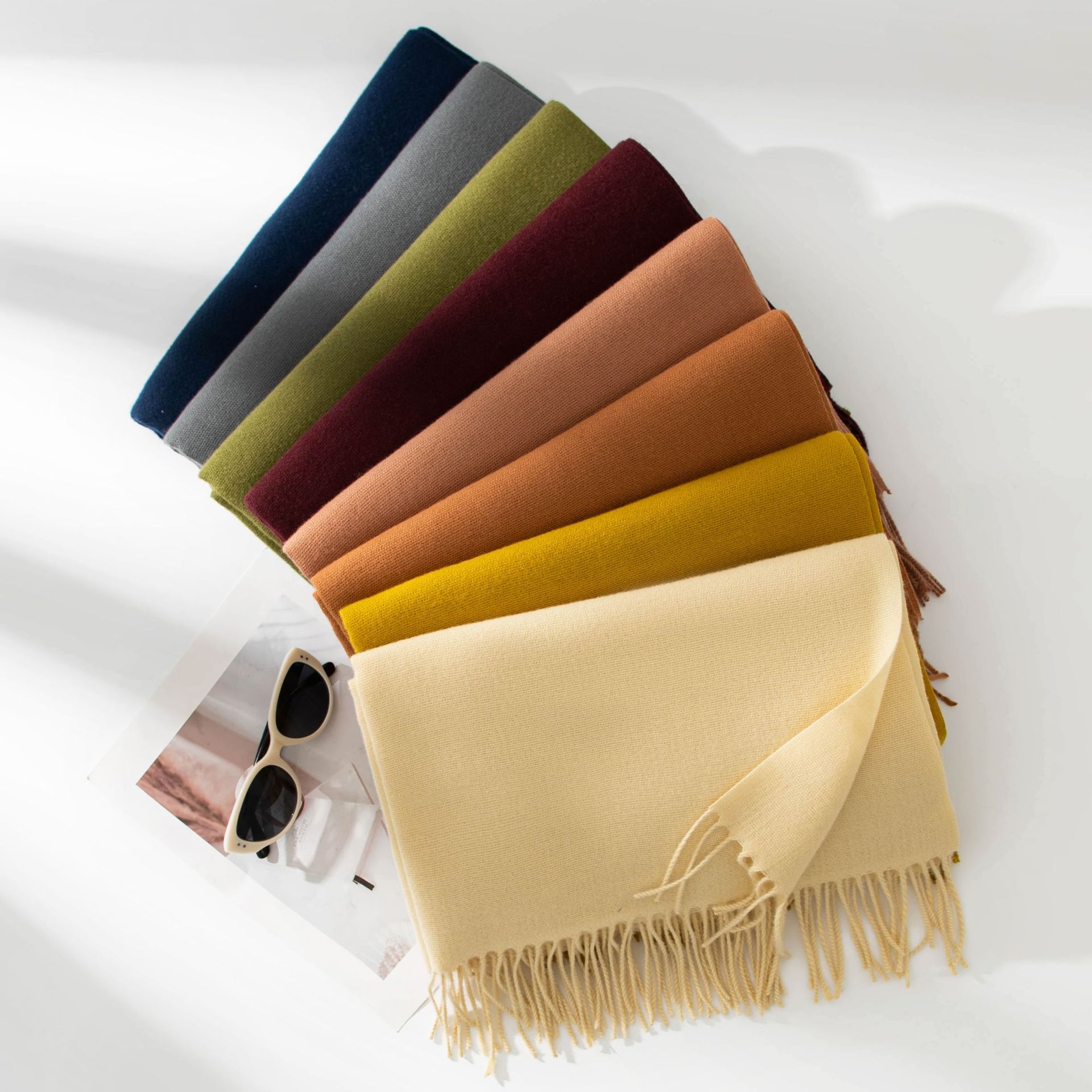 安可拉红围巾秋冬韩系氛围感女士百搭仿羊绒围巾纯色保暖围脖披肩详情21