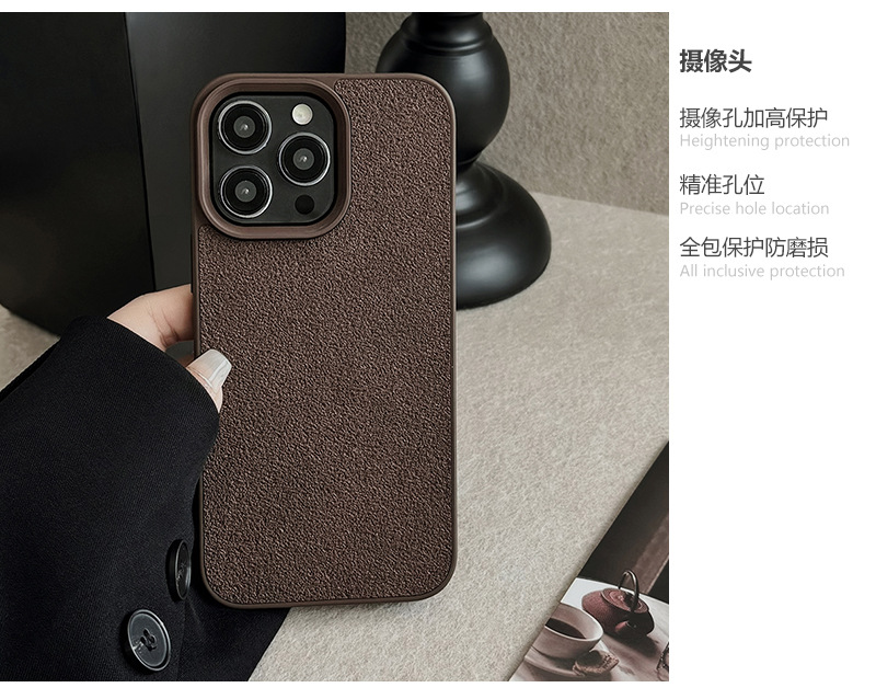 深棕色月坑纹苹果16手机壳14promax高级11适用iPhone13皮纹15复古详情2