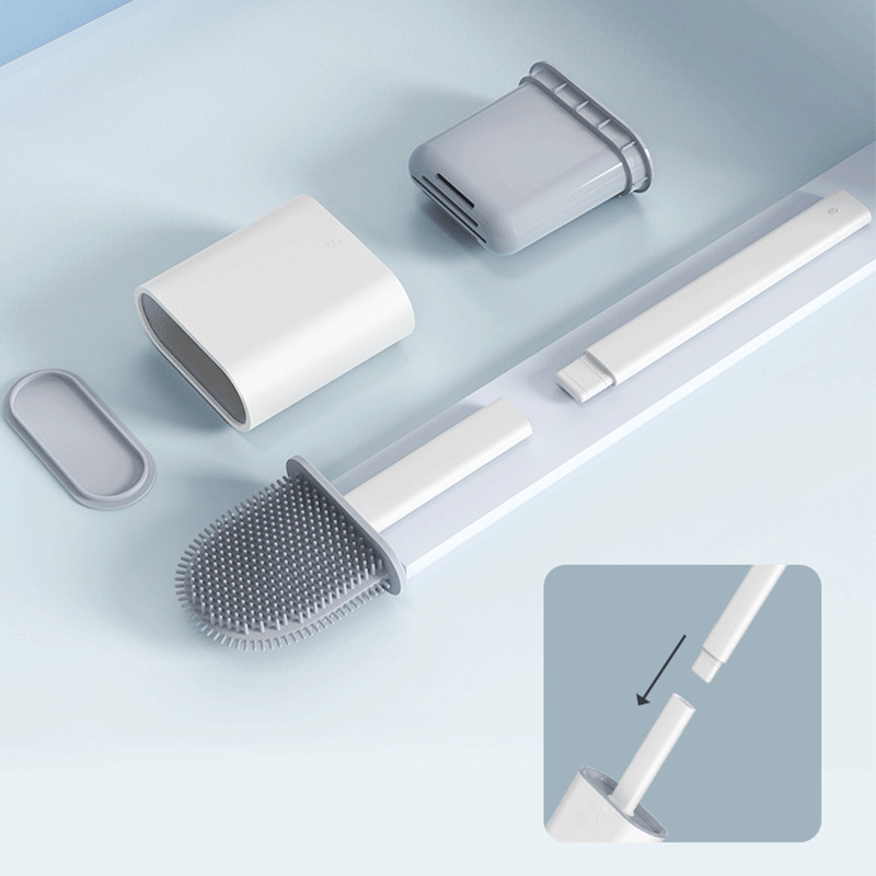 Cross-border best-selling soft rubber toilet brush, wall-mounted and detachable handle household toilet cleaning brush set with no dead corners