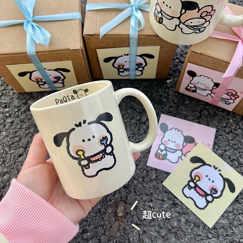 Cute cartoon Pacha Dog mug, high appearance level, gift box set, simple couple cake, ceramic cup details Picture