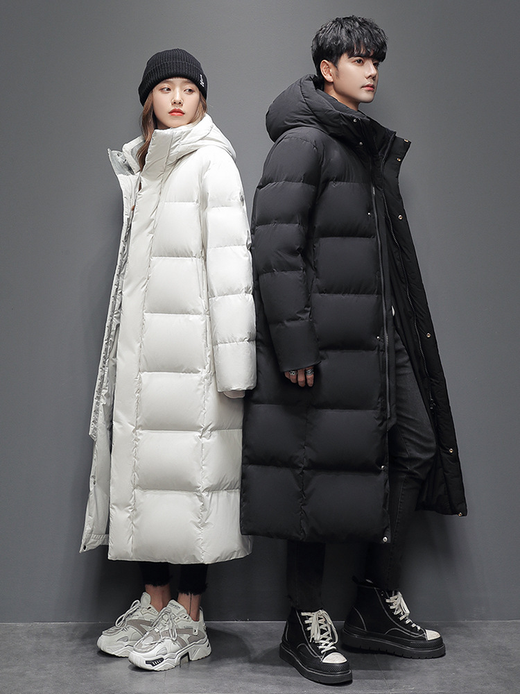 2024 New mid-length down jacket, men's knee-length fashionable thick white duck down winter coat for couples Specification image