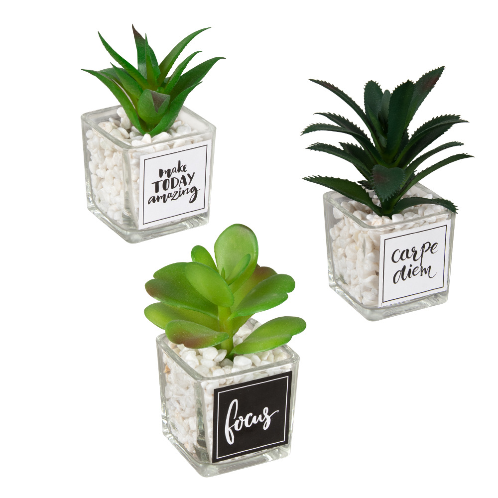 Cross-border home decoration mini potted plant combination, desktop glass stickers, simulated succulent bonsai ornaments, small green plants Item Picture