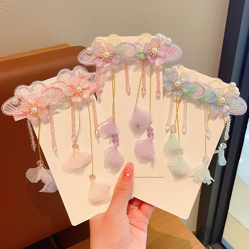 Children's Hair Clip Antique Hair Accessories Flower Fringe Cute Butterfly Hanfu Super Fairy Pearl Glass Pendant Princess Headdress Application Scenario